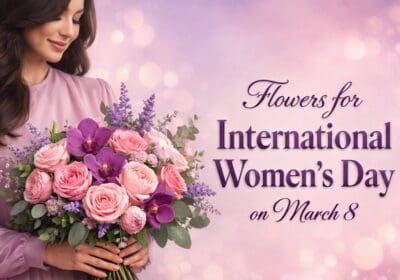 Elegant purple and pink flower bouquet for International Women’s Day on March 8, symbolizing strength and appreciation.