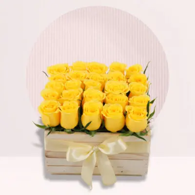 Joy of Yellow Roses in Wooden Box