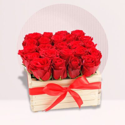Romance of Red Roses in Wooden Box