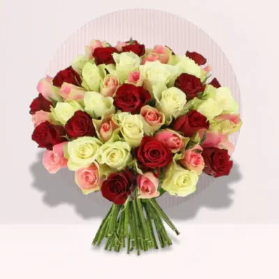 50 Roses of Thrice Colour Hand Tied Bouquet