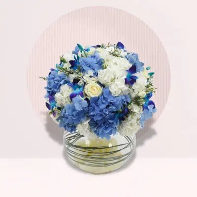 Dazzling Hydrangea with Orchid in Fish Bowl