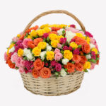 Basket of Colourful Spray Roses by Wenghoa.com
