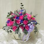 "HOT PINK ROSES MEDLEY" ceramic vase arrangement by Wenghoa.com