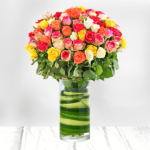100 stems of mix rose in a glass vase.