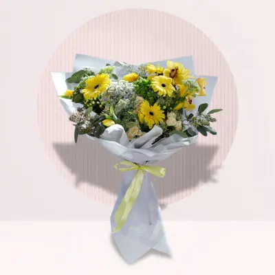 Dashing Yellow Gerbera Tulip Spray Rose Bouquet