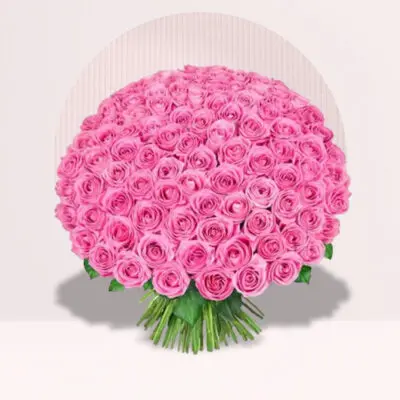 100 Pink Roses with Hand Tied Bouquet
