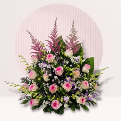 Blushing Pink Roses with Lavender Blooms