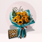 buy sunflower online bouquet with ferrero chocolate