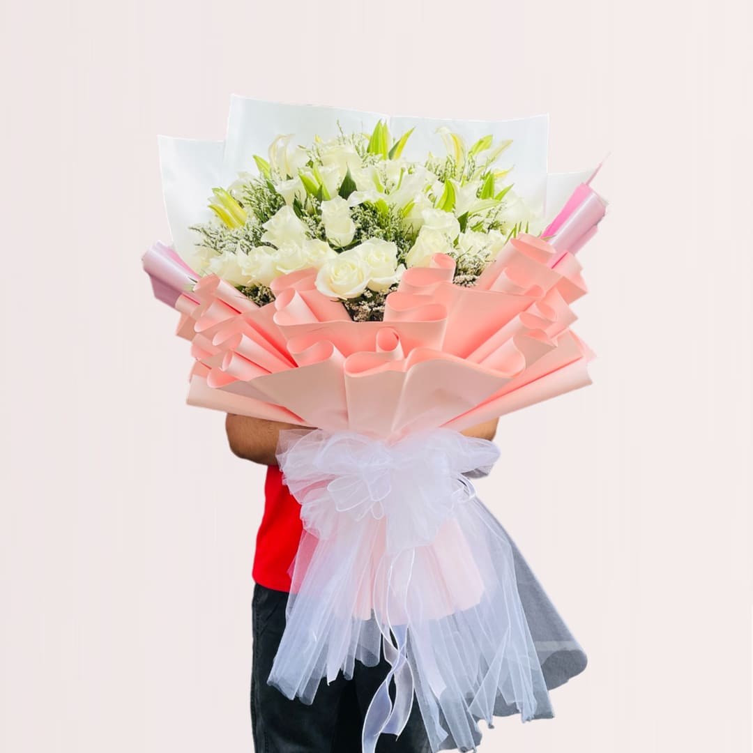 1 (186) buy white bouquet of roses and lilies online