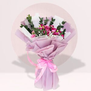 Discover the timeless beauty of a Bouquet of Love, thoughtfully composed with Roses, Spray Carnations, Baby’s Breath, and lush Foliage. Each bloom chosen with love, this enchanting floral arrangement is a true expression of your deepest emotions.