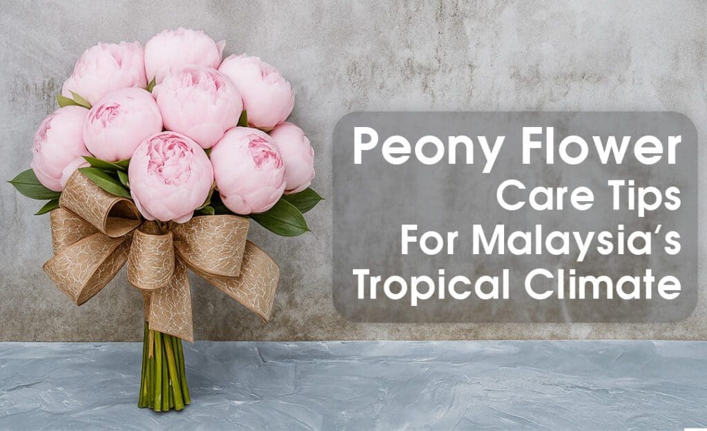 Fresh pink peony flowers blooming in a tropical garden, thriving under Malaysia’s warm and humid climate.