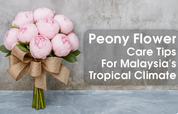Fresh pink peony flowers blooming in a tropical garden, thriving under Malaysia’s warm and humid climate.