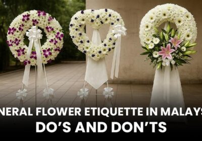 Funeral flower etiquette in Malaysia – traditional white and yellow flowers symbolizing respect, sympathy, and condolences