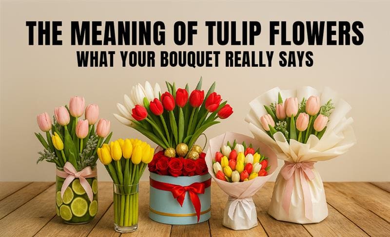 “Beautiful bouquet of colorful tulip flowers symbolizing love, elegance, and happiness – discover the meaning behind tulip bouquets.”