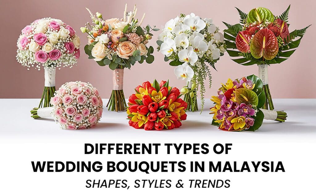 Different types of wedding bouquets in Malaysia – shapes, styles, and floral trends.