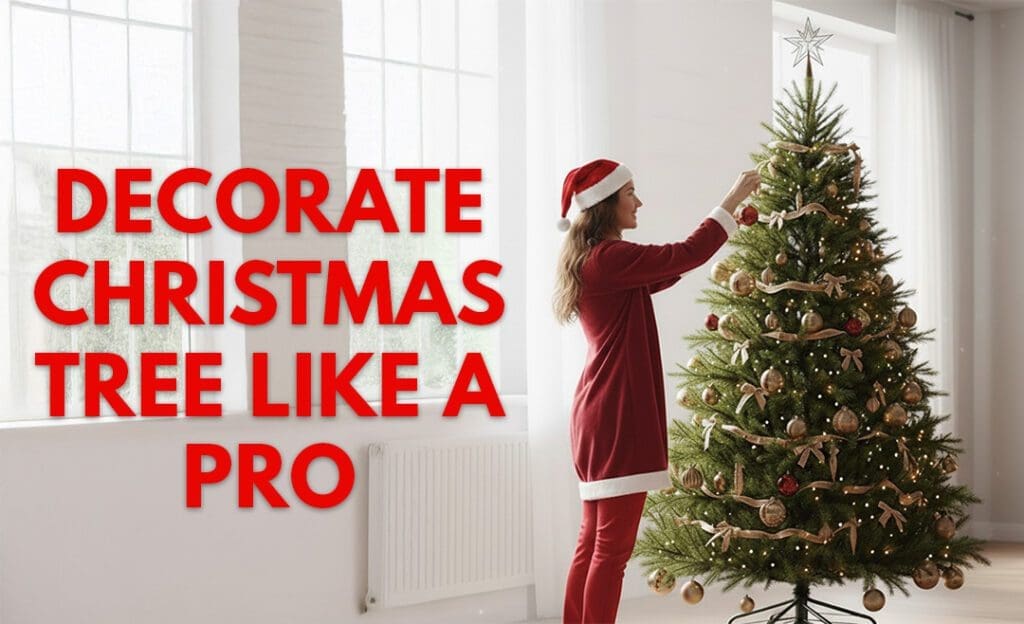Step-by-step guide to decorating a Christmas tree like a pro with expert tips, layered ornaments, ribbons, florals, and styling techniques for a full, elegant holiday look.