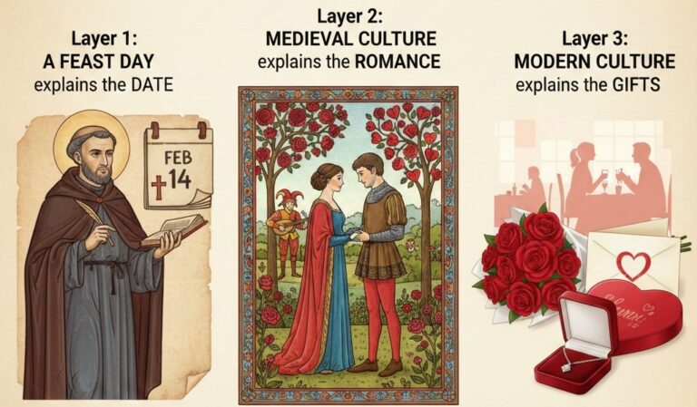 The real story of Valentine’s Day on February 14, exploring 3 historical and cultural layers behind the celebration of love.