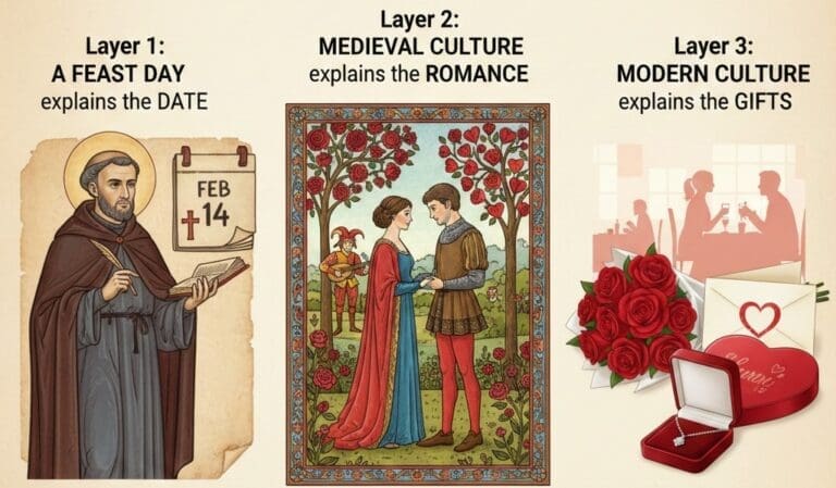 The real story of Valentine’s Day on February 14, exploring 3 historical and cultural layers behind the celebration of love.