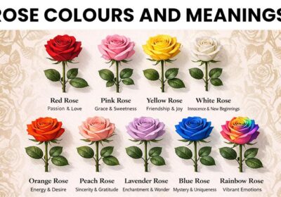 Valentine’s Day rose colors and meanings including red, pink, white, and other romantic shades.