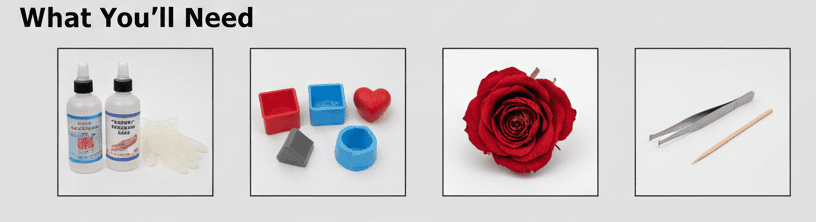 Red rose preserved inside transparent resin block for decorative display