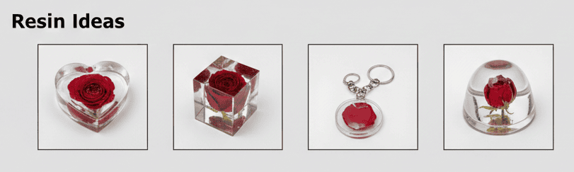 Red rose preserved inside transparent resin block for decorative display