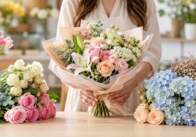 A beautiful assortment of fresh flowers arranged in an elegant bouquet, showcasing different colors and blooms, illustrating a beginner’s guide to choosing the perfect flower bouquet