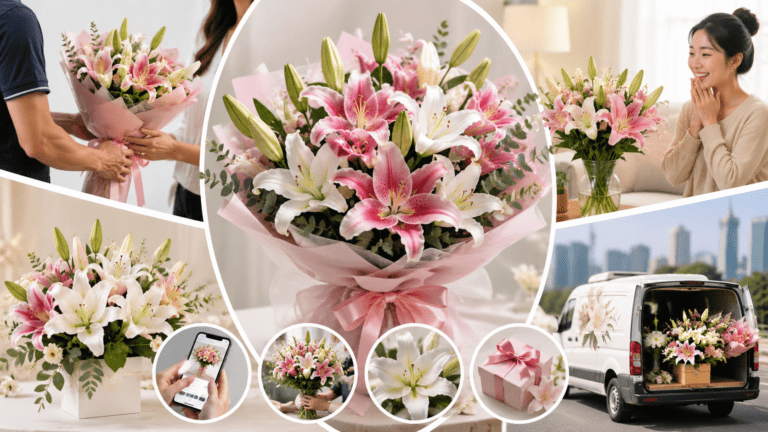 Fresh lily bouquet delivery in Malaysia featuring elegant blooms, premium wrapping, and same-day flower delivery for special occasions.