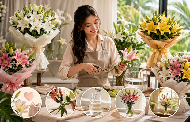 Fresh lily bouquet in Malaysia with elegant blooms, perfect for gifting, featuring lily meanings, bouquet types, and care tips.