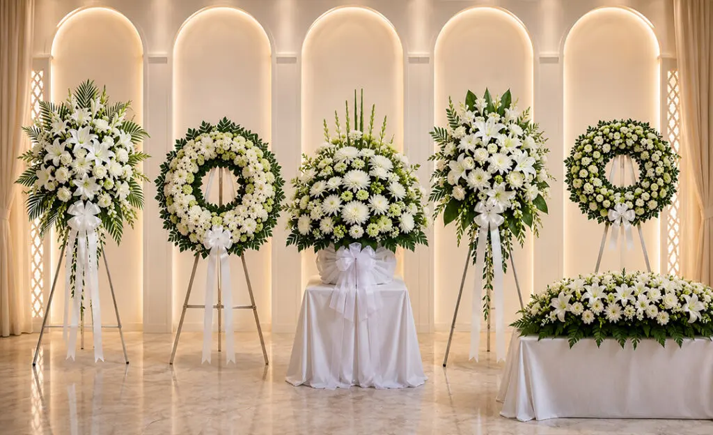Condolence flowers by religion in Malaysia, featuring respectful floral arrangements suitable for Muslim, Christian, Buddhist, Hindu, and Taoist funerals.