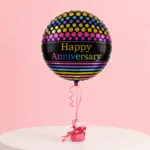 Happy Anniversary round foil balloon with decorative print