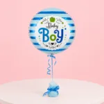 Round blue foil balloon with "It's a Baby Boy" message