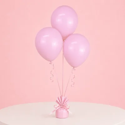 Set of three bubblegum pink party balloons for festive and event decorations.