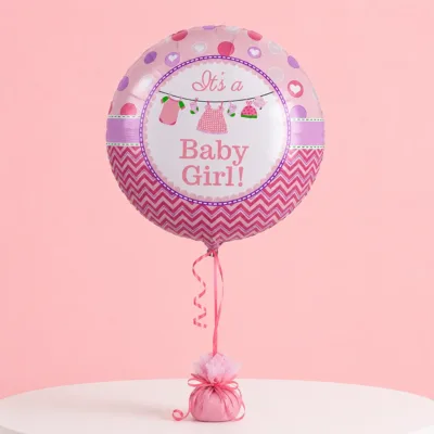 Round pink foil balloon with "It's a Baby Girl" message