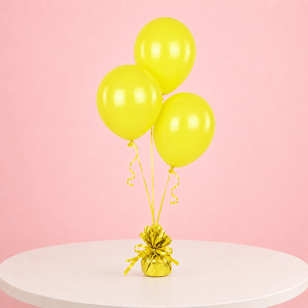 Yellow latex balloon trio for colourful event décor and celebrations.